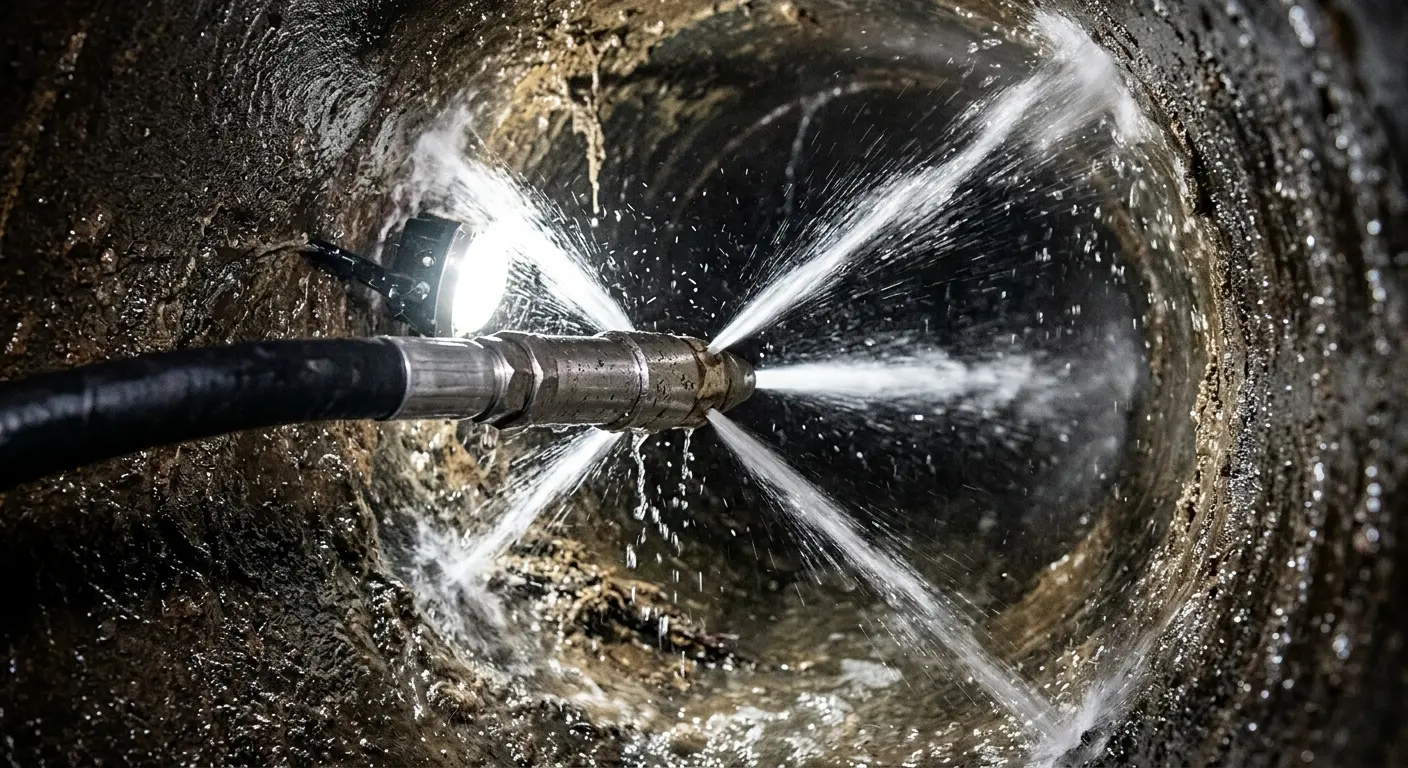 High-pressure hydro jetting nozzle cleaning sewer pipe for Storm Drain Cleaning in Camano
